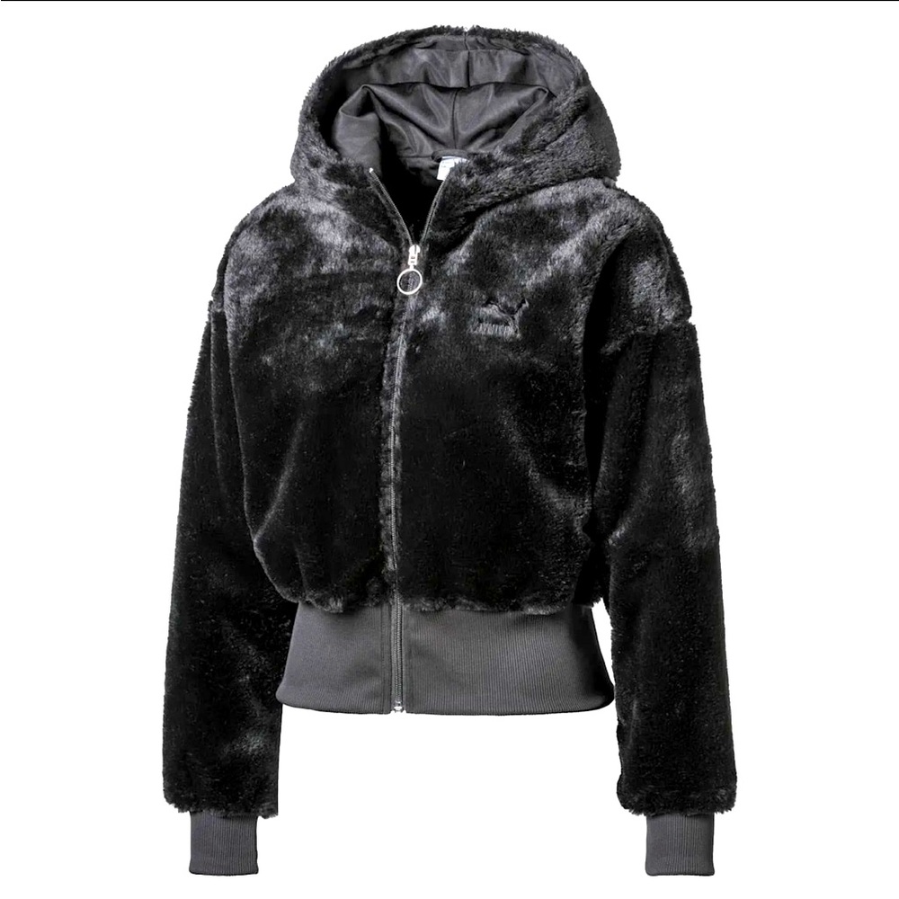 PUMA Faux Fur Black Cropped Jacket XL